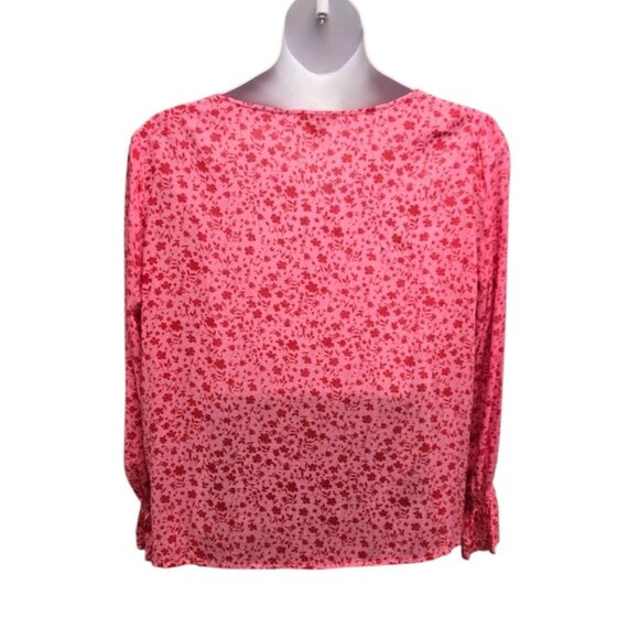 Jessica Simpson Womens Plus 2X Pink Ditsy Floral Print Top Balloon Sleeve Casual - Picture 6 of 7